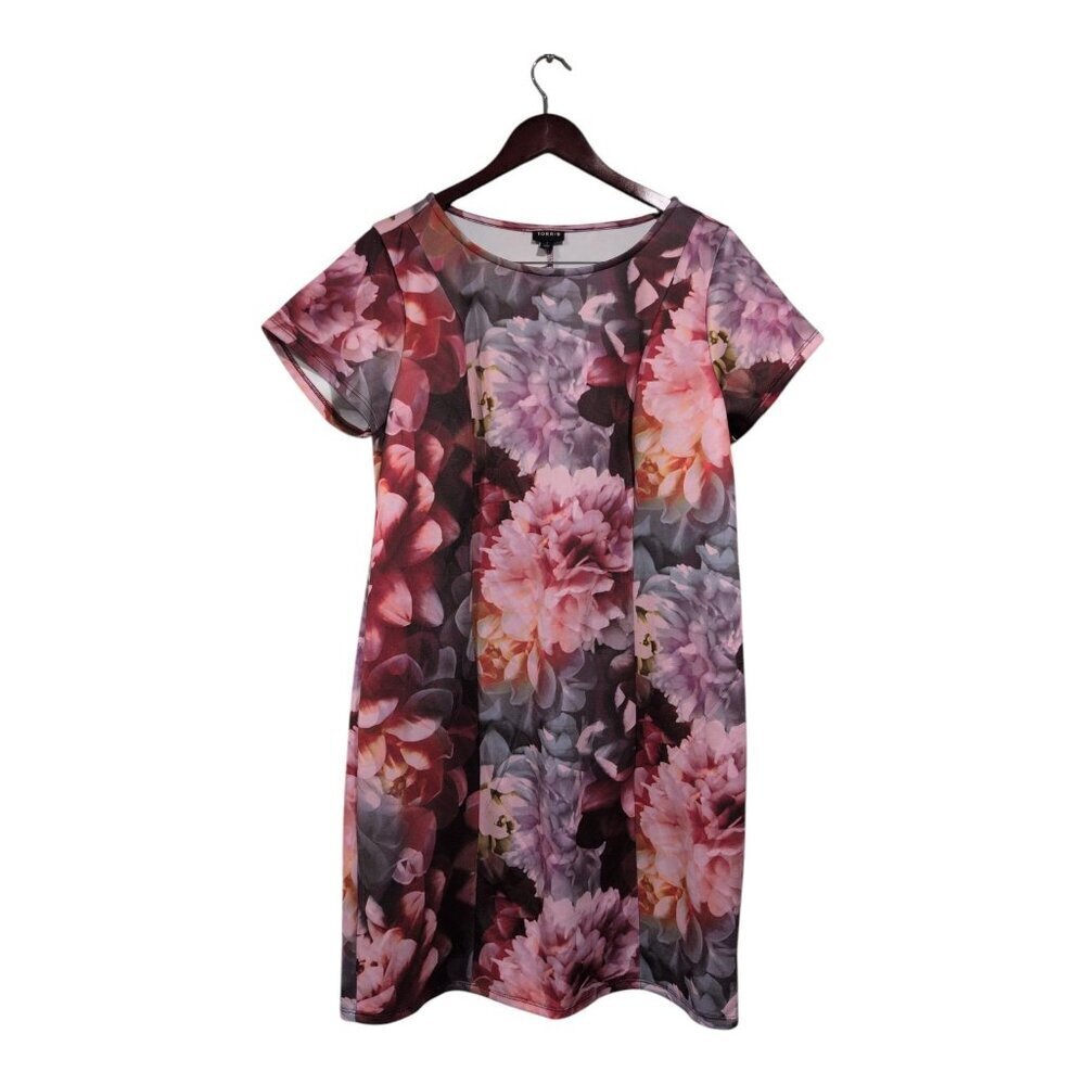 Torrid Women's Floral Scuba Bodycon Dress Multicolor Short-sleeved Pink Sz 1X